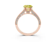 Fancy Yellow Heart Cut Diamond Solitaire Ring Set in Rose gold with Milgrain-Edged Pavé Band and Prong Setting