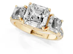 Asscher Cut Diamond Three-Stone Ring Set in Yellow gold with Pavé Band