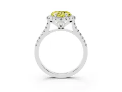 Fancy Yellow Heart Cut Diamond Cushion Halo Ring Set in White gold with Pavé Band