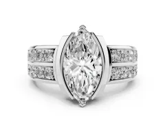 Marquise Cut Diamond Wide Channel Set Band Ring Set in Platinum with Bezel Setting