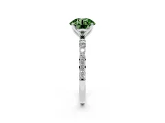 Fancy Green Round Cut Diamond Solitaire Engagement Ring Set in White gold with Round Pavé Band and Prong Setting
