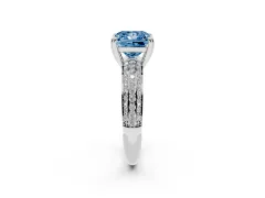 Fancy Blue Princess Cut Diamond Solitaire Ring Set in White gold with Multi-Row Round Pavé Band and Prong Setting