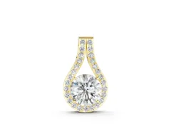 Round Halo Pendant Set in Yellow gold with Prong-Set Diamond Center