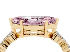 Fancy Pink Marquise Cut Diamond Ring Set in Yellow gold with Scattered Round Accents