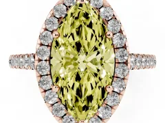 Fancy Yellow Marquise Cut Diamond Halo Pavé Engagement Ring Set in Rose gold with Prong Setting