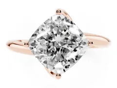 Cushion Cut Diamond Solitaire Engagement Ring Set in Rose gold with Classic Plain Band