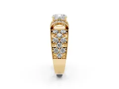 Cushion Cut Diamond Milgrain Halo Pavé Engagement Ring Set in Yellow gold with Prong Setting