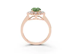 Fancy Green Oval Cut Diamond Halo Cluster Engagement Ring Set in Rose gold with Solitaire Band and Prong Setting