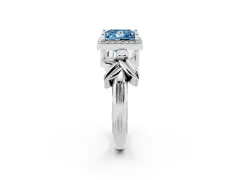 Fancy Blue Princess Cut Diamond Halo Floral Band Ring Set in Platinum with Prong Setting
