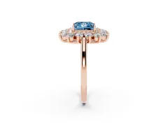 Fancy Blue Princess Cut Diamond Floral Double Halo Ring Set in Rose gold with Round Petals