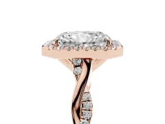 Radiant Cut Diamond Halo Twist Band Solitaire Ring Set in Rose gold with Prong Setting