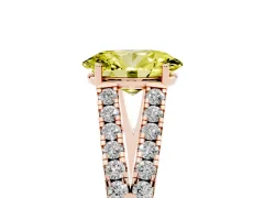 Fancy Yellow Oval Cut Diamond Split Shank Pavé Engagement Ring Set in Rose gold with Prong-Held Center Stone