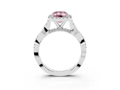 Fancy Pink Emerald Cut Diamond Halo Twist Band Solitaire Ring Set in Platinum with Prong Setting