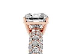 Asscher Cut Diamond Pavé Band Solitaire Ring Set in Rose gold with Close-Set Accent Stones and Prong Setting