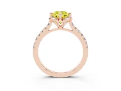 Fancy Yellow Cushion Cut Diamond Solitaire Ring Set in Rose gold with Pavé Band and Floral Prong Setting
