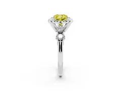 Fancy Yellow Cushion Cut Diamond Floral Halo Ring Set in Platinum with Shared Prong Band