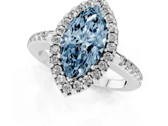 Fancy Blue Marquise Cut Diamond Pavé Halo Ring Set in Silver with Prong Setting
