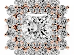 Princess Cut Diamond Floral Double Halo Ring Set in Rose gold with Round Petals
