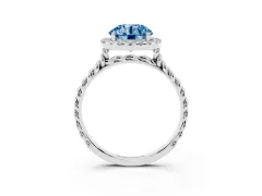 Fancy Blue Round Cut Diamond Halo Ring Set in White gold with Plain Twisted Band