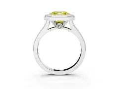Fancy Yellow Asscher Cut Diamond Halo Milgrain Pavé Band Ring Set in Silver with Prong Setting
