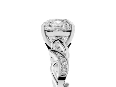 Cushion Cut Diamond Vine Band Solitaire Ring Set in Silver with Milgrain Prong Setting