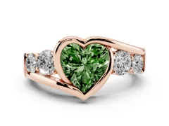 Fancy Green Heart Cut Diamond Bezel Bypass Ring Set in Rose gold with Round Accents