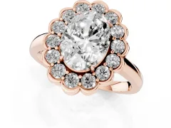 Oval Cut Diamond Halo Cluster Engagement Ring Set in Rose gold with Solitaire Band and Prong Setting