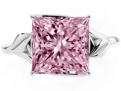 Fancy Pink Princess Cut Diamond Solitaire Ring Set in Platinum with Polished Twist Band