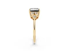 Fancy Black Princess Cut Diamond Cluster Ring Set in Yellow gold with Plain Band and Prong Setting