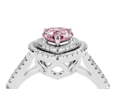 Fancy Pink Pear Cut Diamond Double Halo Ring Set in White gold with Pavé Band