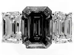 Fancy Black Emerald Cut Diamond Three-Stone Ring Set in White gold with Plain Polished Band