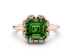 Fancy Green Asscher Cut Diamond Round Cluster Halo Ring Set in Rose gold with Solitaire Band and Prong Setting