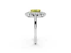 Fancy Yellow Emerald Cut Diamond Floral Double Halo Ring Set in Platinum with Round Petals