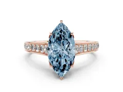 Fancy Blue Marquise Cut Diamond Solitaire Pavé Engagement Ring Set in Rose gold with Prong Setting
