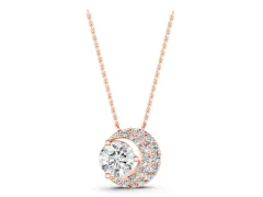 Round Prong-Set Diamond Pendant Set in Rose gold with Pavé Crescent
