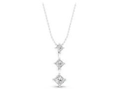 Triple Princess Cut Drop Pendant Set in White gold with Four-Prong Setting