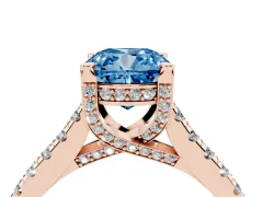 Fancy Blue Cushion Cut Diamond Solitaire Ring Set in Rose gold with Brilliant Pavé Band and Prong Setting