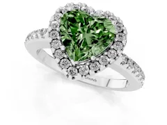 Fancy Green Heart Cut Diamond Pavé Halo Ring Set in Platinum with Prong Setting