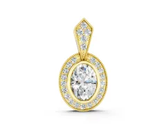 Oval Diamond Halo Pendant Set in Yellow gold with Pavé-Set Frame