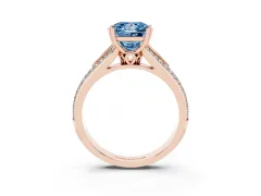 Fancy Blue Princess Cut Diamond Split Shank Pavé Engagement Ring Set in Rose gold with Prong-Set Center Stone