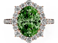 Fancy Green Oval Cut Diamond Halo Ring Set in Rose gold with Pavé Band and Prong Setting