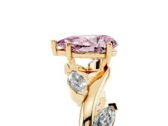 Fancy Pink Pear Cut Diamond Solitaire Ring Set in Yellow gold with Twisted Marquise Accent Band
