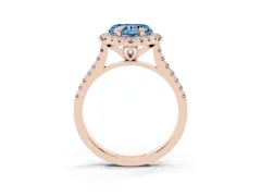 Fancy Blue Heart Cut Diamond Cushion Halo Ring Set in Rose gold with Pavé Band