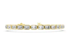 East-West Emerald Cut Diamond Tennis Bracelet Set in Yellow gold with Bezel Setting