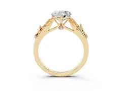 Heart Cut Diamond Solitaire Ring Set in Yellow gold with Leaf Motif Band