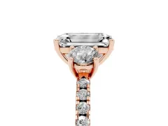 Emerald Cut Diamond Three-Stone Ring Set in Rose gold with Pavé Band and Graduated Sides