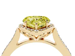 Fancy Yellow Heart Cut Diamond Halo Ring Set in Yellow gold with Pavé-Lined Shoulders and Prong Setting