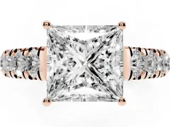 Princess Cut Diamond Solitaire Ring Set in Rose gold with Cut-Down Micro Pavé Band and Prong Setting