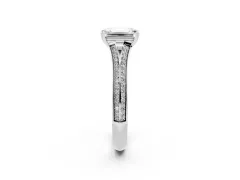 Emerald Cut Diamond Split Shank Pavé Engagement Ring Set in Platinum with Prong-Set Center Stone