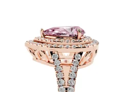 Fancy Pink Pear Cut Diamond Double Halo Ring Set in Rose gold with Pavé Band